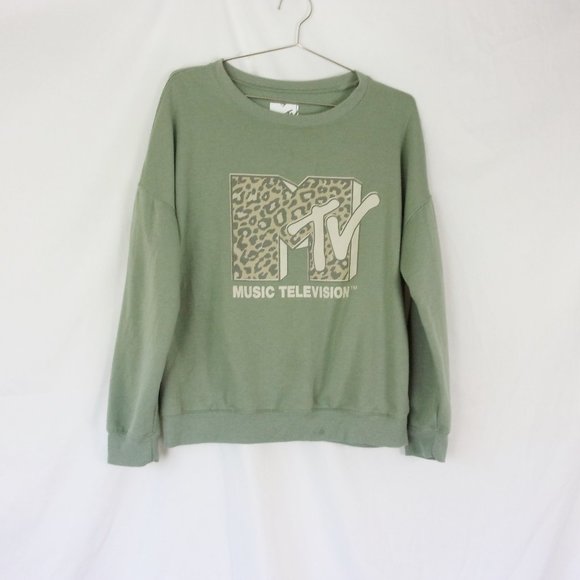 MTV Tops - MTV Sweatshirt M Sage Green Leopard Print